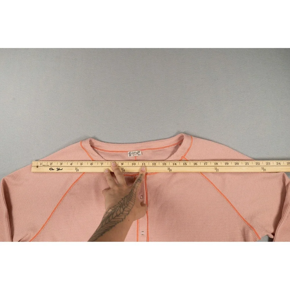 Intimately Free People Thermal Henley Top Pink Orange Contrast Stitch Cropped L